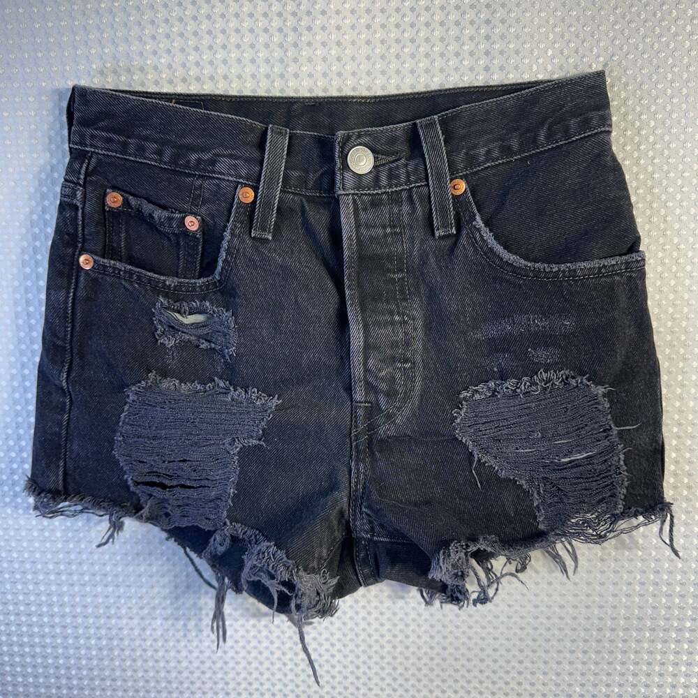 Levi's 501 Original High Rise Distressed Denim Shorts in Black